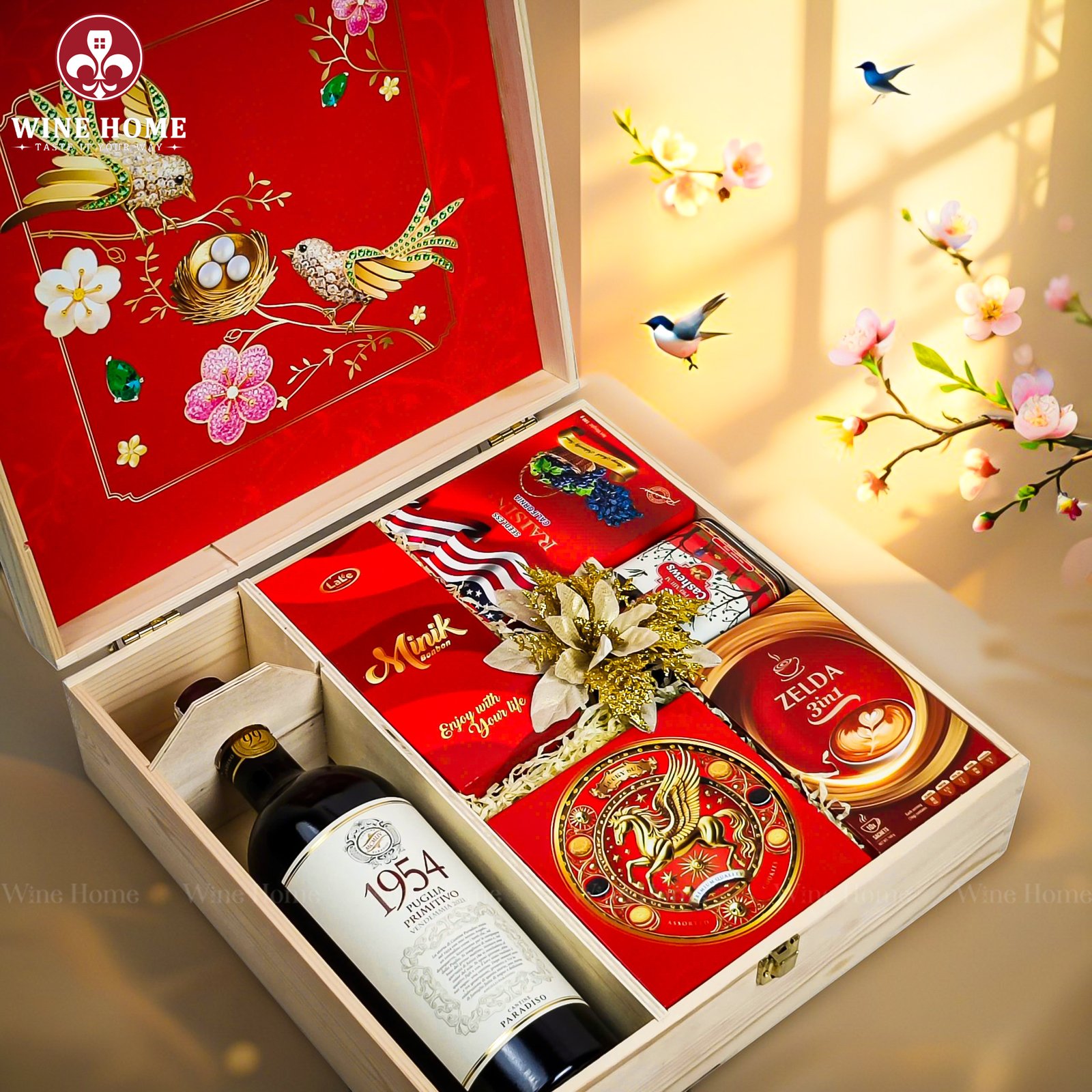 Wine Home Quà Tặng Hộp Quà Tết Xuân Như Ý Hộp Gỗ Đỏ 14