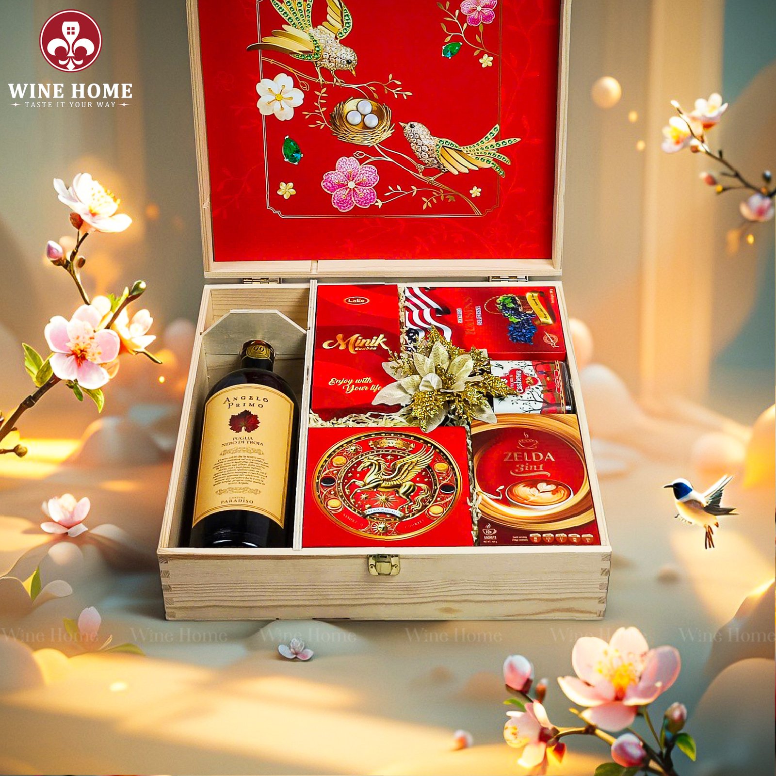 Wine Home Quà Tặng Hộp Quà Tết Xuân Như Ý Hộp Gỗ Đỏ 13