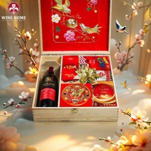 Wine Home Quà Tặng Hộp Quà Tết Xuân Như Ý Hộp Gỗ Đỏ 02