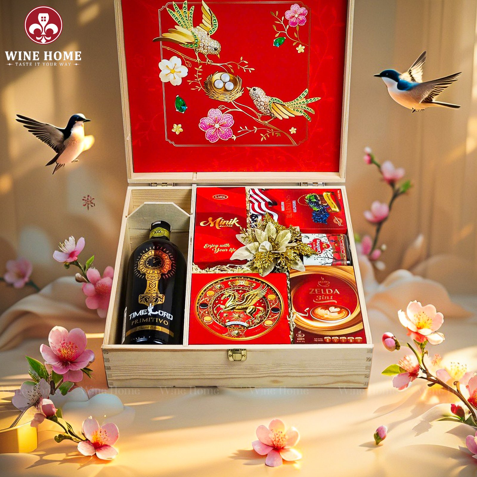 Wine Home Quà Tặng Hộp Quà Tết Xuân Như Ý Hộp Gỗ Đỏ 11