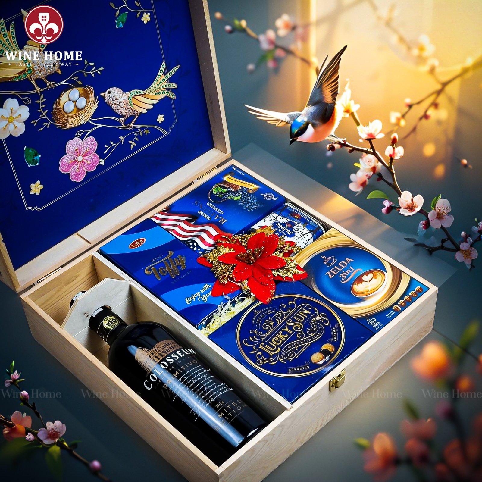Wine Home Quà Tặng Hộp Quà Tết Xuân Như Ý Hộp Gỗ Xanh 17
