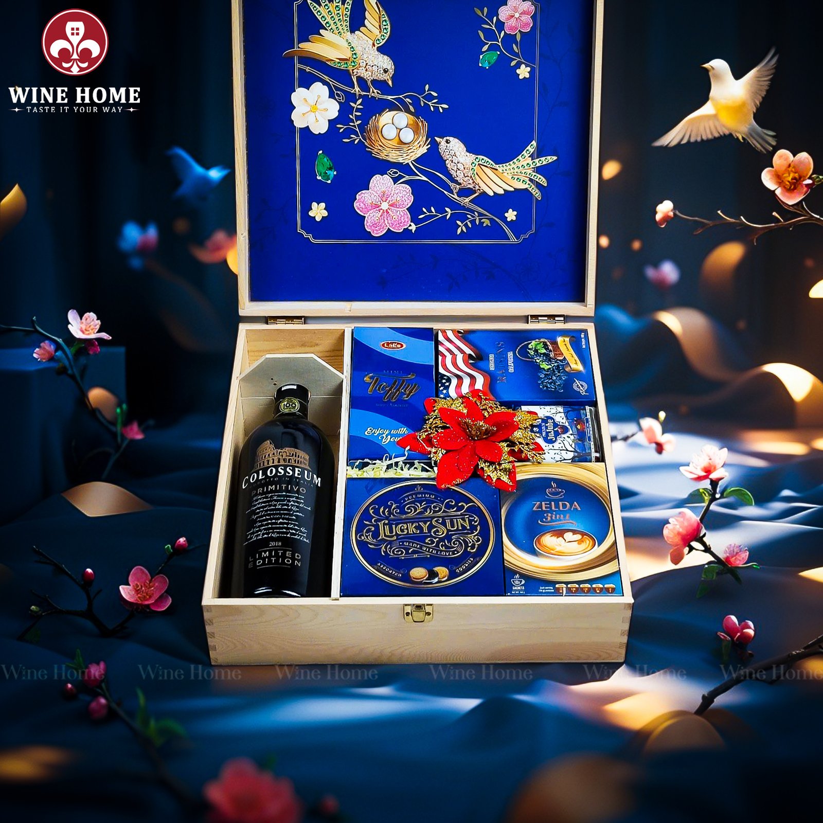 Wine Home Quà Tặng Hộp Quà Tết Xuân Như Ý Hộp Gỗ Xanh 17