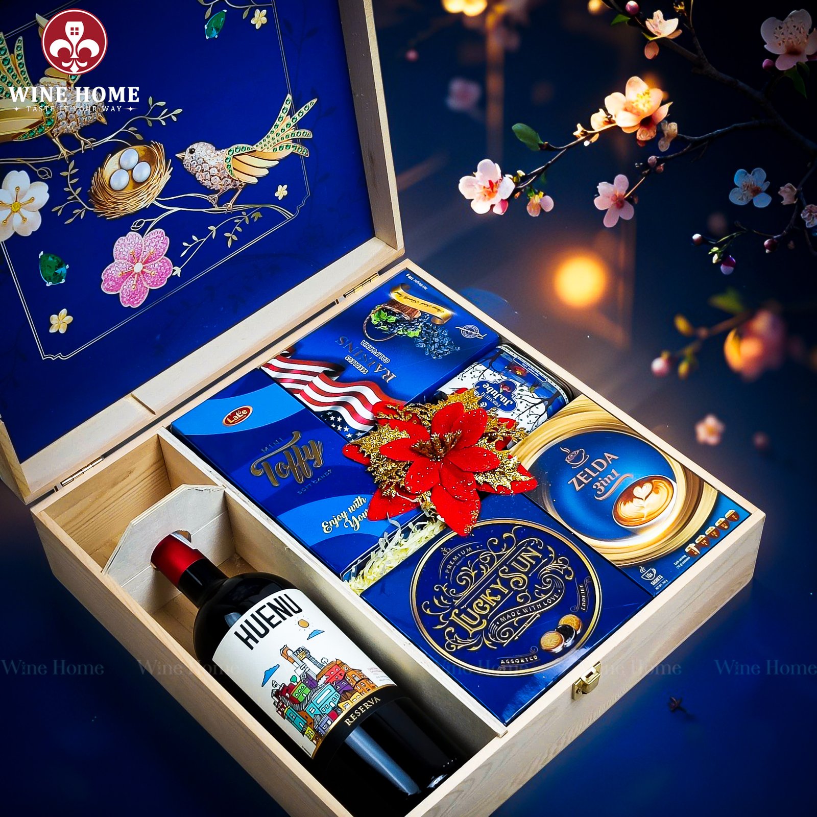 Wine Home Quà Tặng Hộp Quà Tết Xuân Như Ý Hộp Gỗ Xanh 06