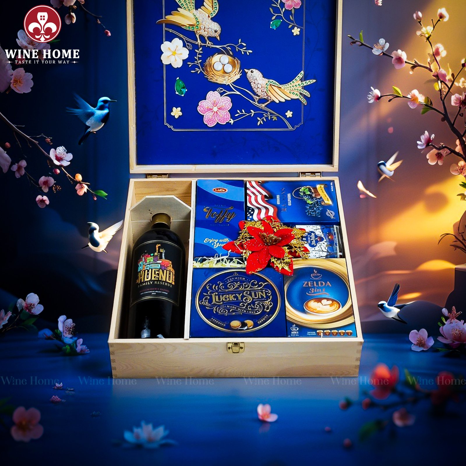Wine Home Quà Tặng Hộp Quà Tết Xuân Như Ý Hộp Gỗ Xanh 13