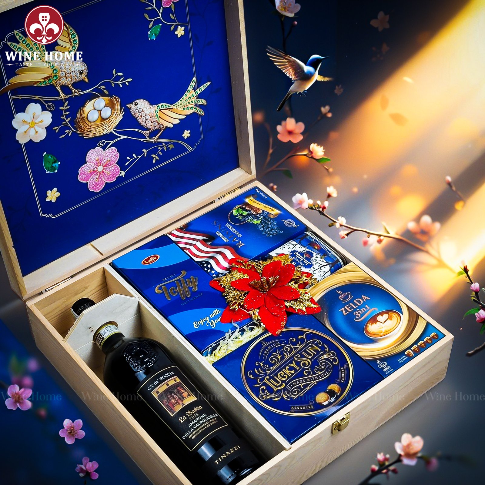 Wine Home Quà Tặng Hộp Quà Tết Xuân Như Ý Hộp Gỗ Xanh 16