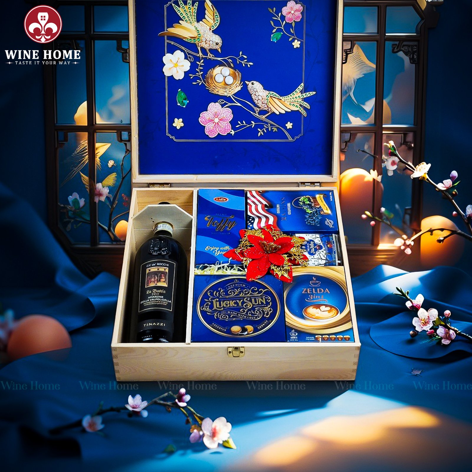 Wine Home Quà Tặng Hộp Quà Tết Xuân Như Ý Hộp Gỗ Xanh 16